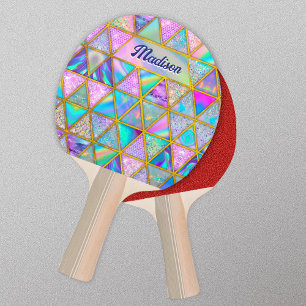 Raquette De Ping Pong Elégant holographique tendance faux or géométrique