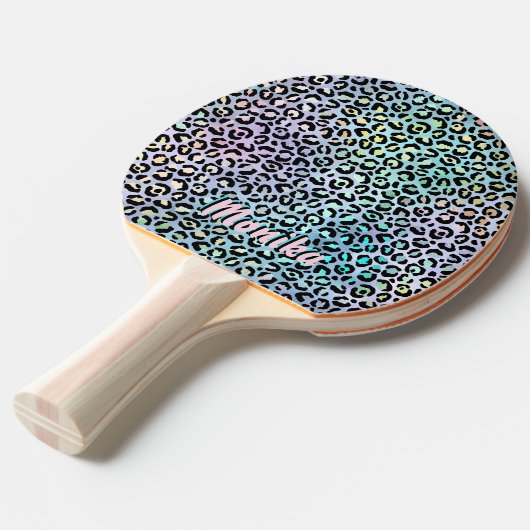 Raquette De Ping Pong Élégant Iridescente Glam Leopard 3D Monogramme (Devant Angle)
