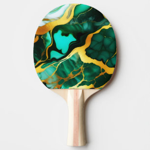 Raquette De Ping Pong Elégant marbre Faux jaune doré vert foncé