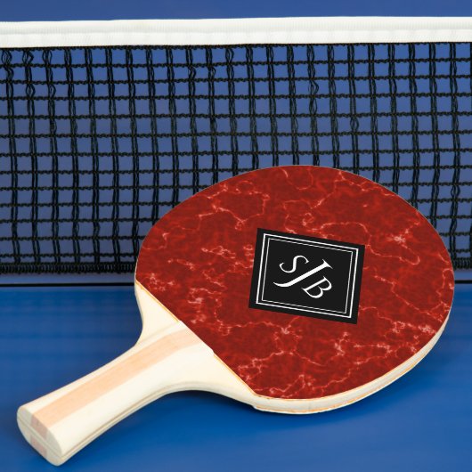 Raquette De Ping Pong Élégant marbre rouge noir diamant Monogramme (Insitu)