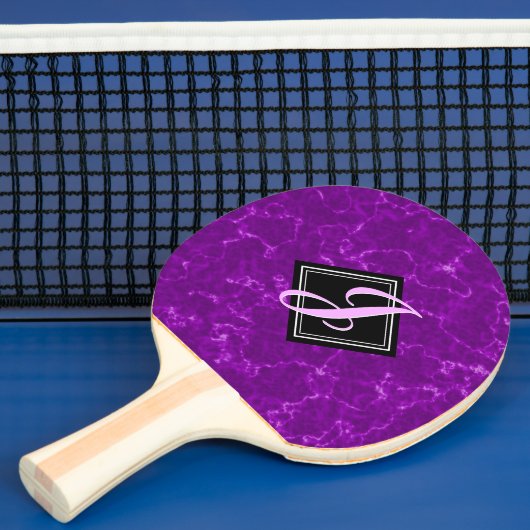 Raquette De Ping Pong Élégant marbre violet noir diamant Monogramme (Insitu)