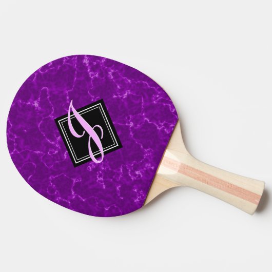 Raquette De Ping Pong Élégant marbre violet noir diamant Monogramme (Côté)