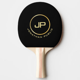 Raquette De Ping Pong Élégant Modèle noir personnalisable Monogramme or
