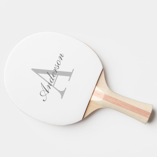 Raquette De Ping Pong Élégant Monogramme blanc et gris (Côté)