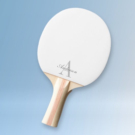 Raquette De Ping Pong Élégant Monogramme blanc et gris