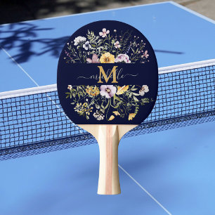 Raquette De Ping Pong Élégant Monogramme coloré Fleur sauvage Jardin Flo