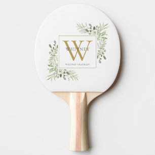 Raquette De Ping Pong Élégant Monogramme de Luxe Feuillage Moderne