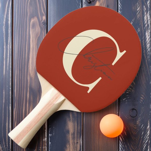 Raquette De Ping Pong Élégant Monogramme moderne du milieu du siècle Brû