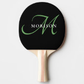 Raquette De Ping Pong Élégant Monogramme moderne noir vert Script (Devant)