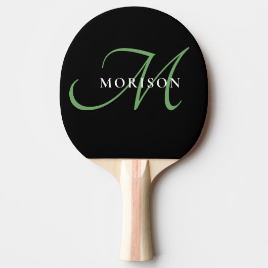 Raquette De Ping Pong Élégant Monogramme moderne noir vert Script (Devant)