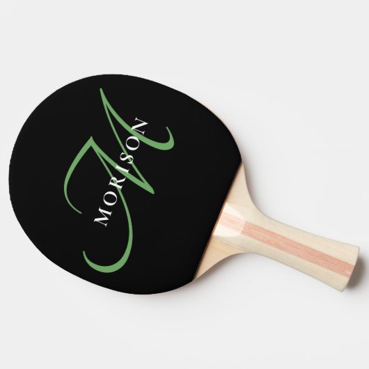Raquette De Ping Pong Élégant Monogramme moderne noir vert Script (Côté)