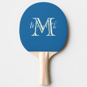 Raquette De Ping Pong Élégant Monogramme Turquoise Blanc Prénom
