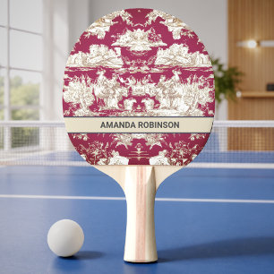 Raquette De Ping Pong Élégant monogramme vintage rouge lac toile de jouy