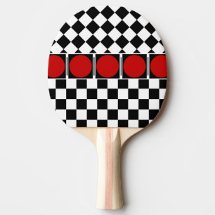 Raquette De Ping Pong Elégant noir blanc demi-diamant Checkers bande rou