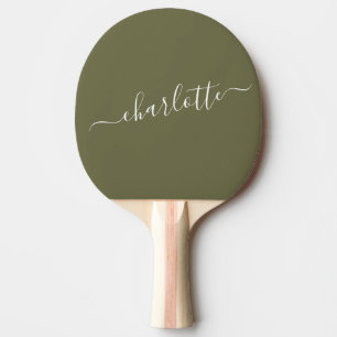 Raquette De Ping Pong Élégant Olive Green Nom du script Personnalisé