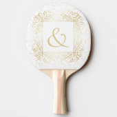 Raquette De Ping Pong Élégant or Foil Look Scrollwork Script sur noir (Dos)