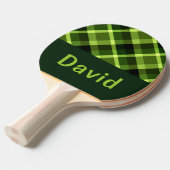 Raquette De Ping Pong Élégant Pois vert Plaid Monogramme Ping Paddle (Devant Angle)