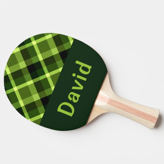 Raquette De Ping Pong Élégant Pois vert Plaid Monogramme Ping Paddle (Côté)