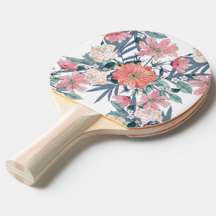 Raquette De Ping Pong Elégant rose Fleurs Aquarelle Floral