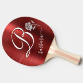 Raquette De Ping Pong Élégant Rouge Personnalisé Monogramme Nom Parties (Côté)