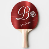 Raquette De Ping Pong Élégant Rouge Personnalisé Monogramme Nom Parties (Devant)