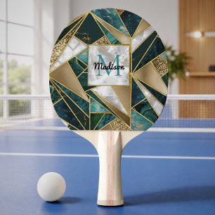 Raquette De Ping Pong Élégant turquoise géométrique faux or