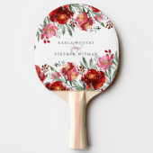 Raquette De Ping Pong Elégante Fleurs de Jardin Rouge Profond (Dos)