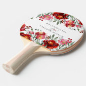 Raquette De Ping Pong Elégante Fleurs de Jardin Rouge Profond (Devant Angle)