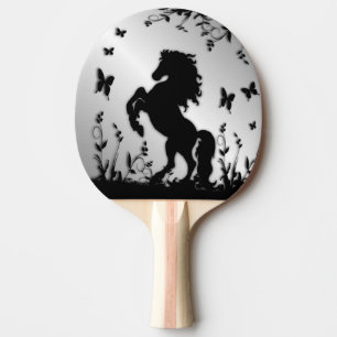 Raquette De Ping Pong Élevage de l'étalon/du cheval noirs sur l'argent