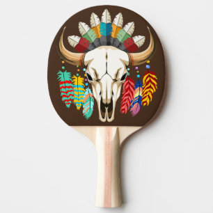 Raquette De Ping Pong Emblème amérindien de crâne de bison