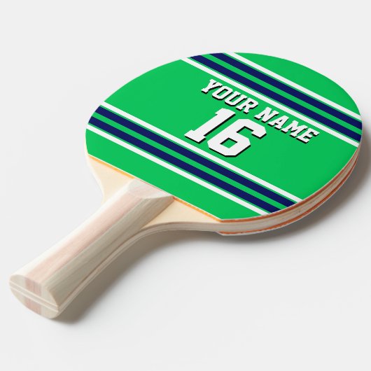 Raquette De Ping Pong Emerald Green avec Navy White Stripes Team Jersey (Devant Angle)