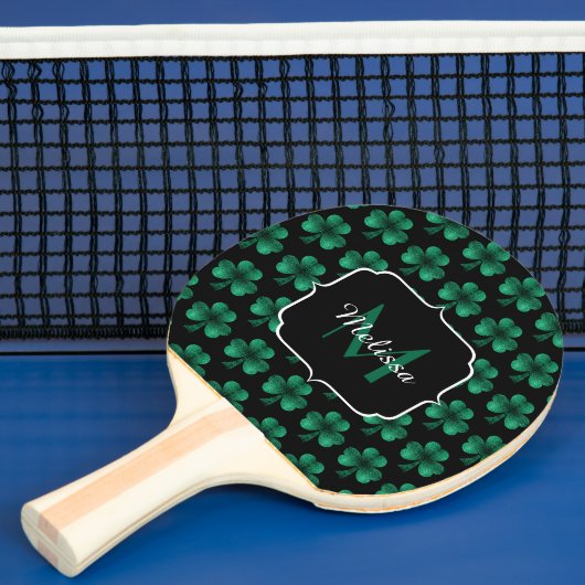 Raquette De Ping Pong Emerald Green Sparkle Shamrock noir Monogramme (Insitu)