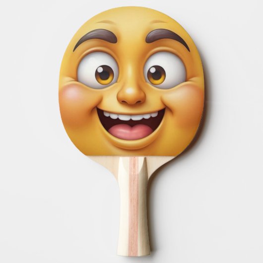 Raquette De Ping Pong Emoji Jaune/Jaune En Colère 3D (Dos)