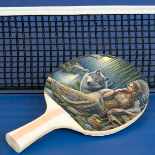 Raquette De Ping Pong Enchantement Lune dans la Forêt Mystique