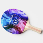 Raquette De Ping Pong Encre Liquide Violet Rouge Bleu, Monogramme & Nom (Côté)