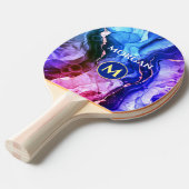 Raquette De Ping Pong Encre Liquide Violet Rouge Bleu, Monogramme & Nom (Devant Angle)