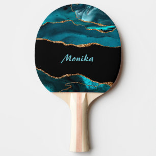Raquette De Ping Pong Éperche Chic girly Turquoise et Gold Parties scint