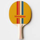 Raquette De Ping Pong Épinglette Moutarde Rétro Rayée avec Nom (Dos)