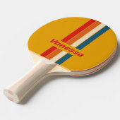 Raquette De Ping Pong Épinglette Moutarde Rétro Rayée avec Nom (Devant Angle)