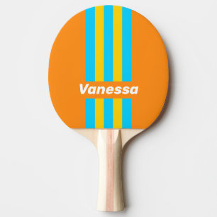 Raquette De Ping Pong Été Rétro Plage Épinglé Rayures avec Nom