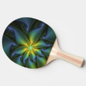Raquette De Ping Pong Etoile Abstraite, Bleu brillant Vert Or Fractal Ar (Côté)