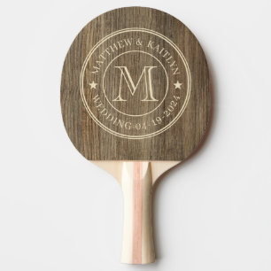 Raquette De Ping Pong Étoile de mariage en bois de hickory avec monogram