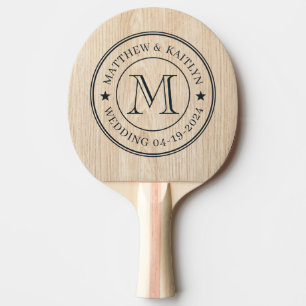 Raquette De Ping Pong Étoile de monogramme de mariage en pin blanc