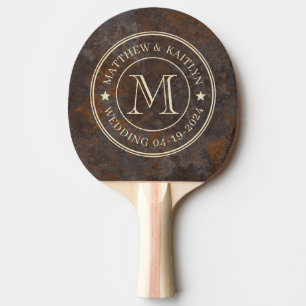 Raquette De Ping Pong Étoile de monogramme de mariage en tôle rouillée