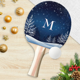 Raquette De Ping Pong Étoiles de ciel bleu minuit brodées d'hiver