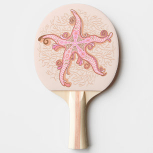 Raquette De Ping Pong Étoiles de mer et corail motif pastel rose