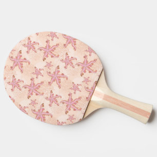 Raquette De Ping Pong Étoiles de mer et motif pastel rose corail