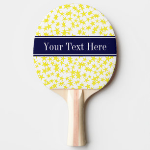 Raquette De Ping Pong Etoiles Jaunes Blanc BG, Nom bleu marine Monogramm