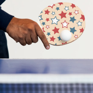 Raquette De Ping Pong Étoiles rouges et bleues, 4 juillet, fond beige