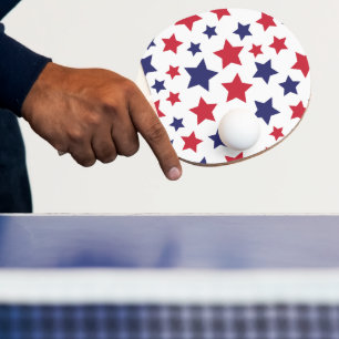 Raquette De Ping Pong Étoiles rouges et bleues, 4 juillet, fond blanc